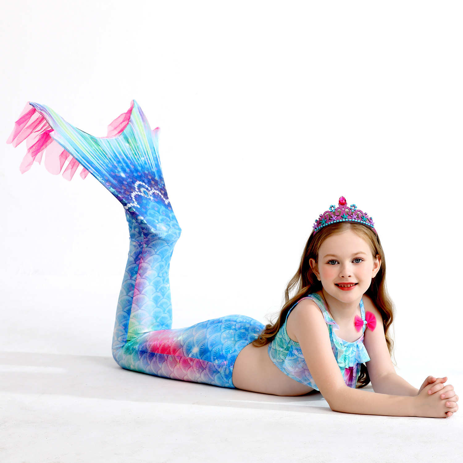 Girls' Mermaid Swimsuit Three-Piece Set Mermaid Tail Cross-Border Popular Bikini Swimsuit Beach Swimwear Shiny