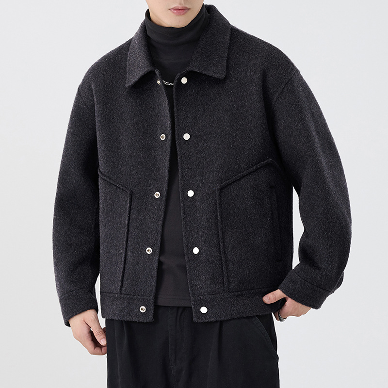 2025 invierno nuevo abrigo de cachemir de doble cara hombre casual multifuncional abrigo grueso hombre negro image 2