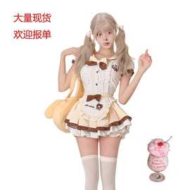 甜美可爱少女感系 奶油布丁荷叶边蝴蝶结上衣+黄色蛋糕裙套装