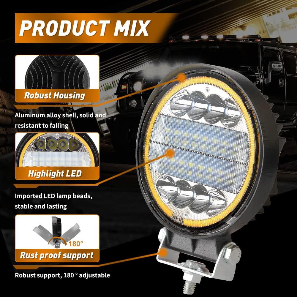 Car Led Work Light 4inch with Aperture Circular Spotlight 72W 24-Light Inspection Headlight for Off-Road Vehicles and Trucks