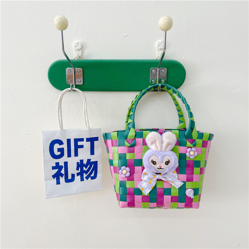 2023 Nueva Chica frito de la calle cesta de verduras bolso tejido PC bolso tejido de color portátil cesta de dibujos animados lindo bolsa de playa