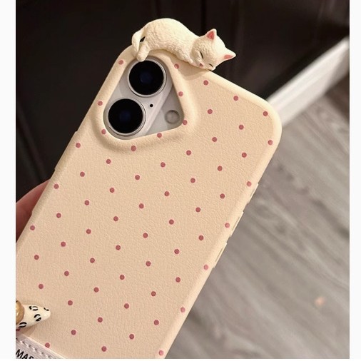 Lindo gato de lunares Iphone16promax fiesta tridimensional Apple 15pro funda para teléfono móvil para cuero 15p