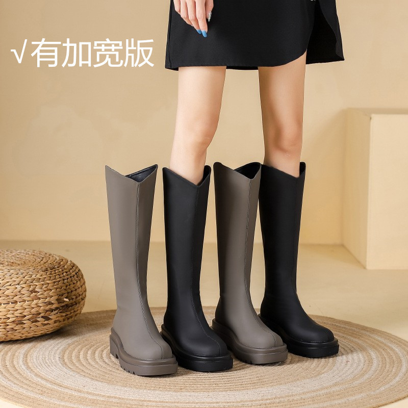 2022 genuine leather new Knight boots Women's Big tube circumference thick leg knee long boots fat mm32-43 size women