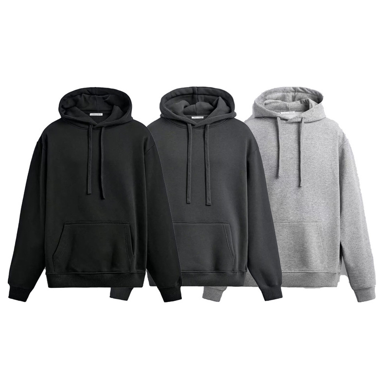 Pb&Za Cross-Border Supply Men's Loose Fit Ribbed Trim Kangaroo Pocket Basic Hooded Sweatshirt 0761810