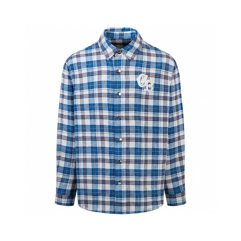 GOODBRAND SS25最新珍珠标语时尚轻奢高级感格纹长袖衬衫情侣款|undefined