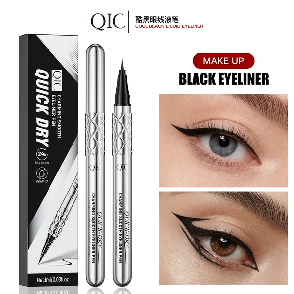 QIC Intense Black Quick-Dry Eyeliner Pen Ultra-Fine Liquid Eyeliner Pen Non-Fading Waterproof Smudge-Proof Smooth Eyeliner Pen TK