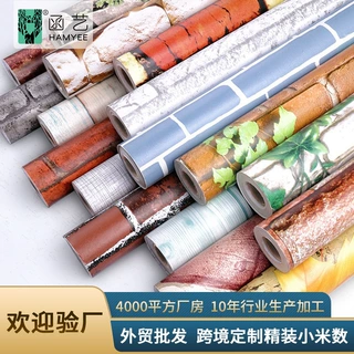 外贸跨境定制自贴怀旧3d立体墙贴墙布复古砖纹墙纸壁纸自粘批发