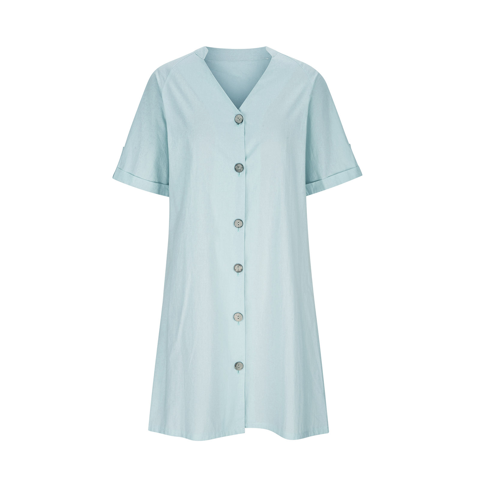 Women's Regular Dress Simple Style V Neck Button Short Sleeve Solid Color Knee-Length Daily display picture 18