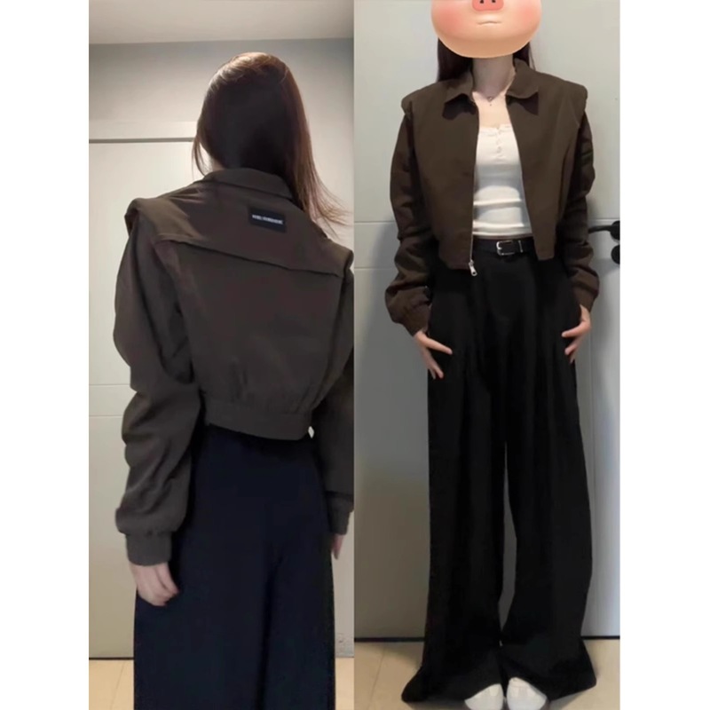 美拉德棕色短款外套女春秋季独特超好看又酷又飒的小个子夹克上衣|undefined