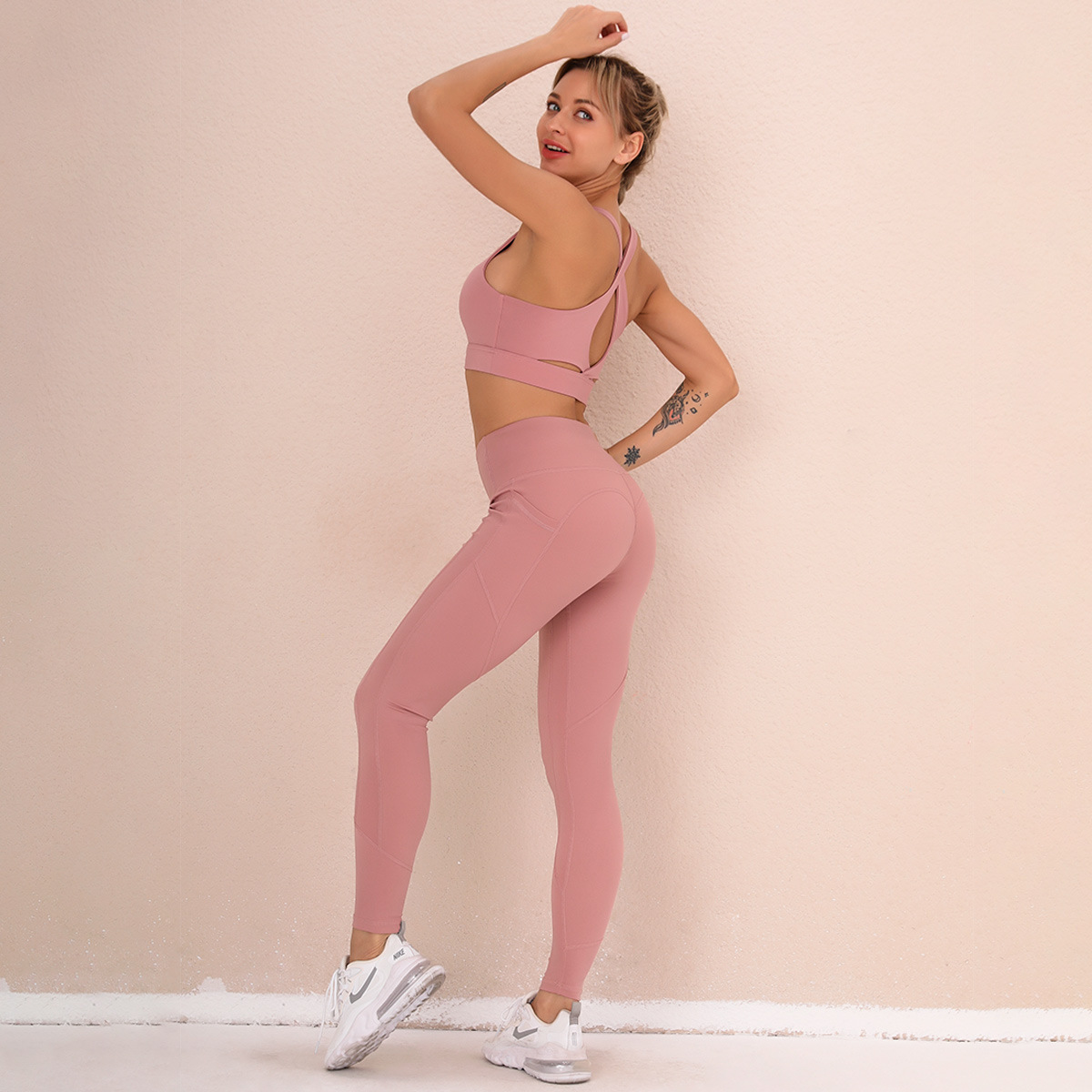 double-sided nylon high waist quick-drying pocket sports two-piece NSNS23236