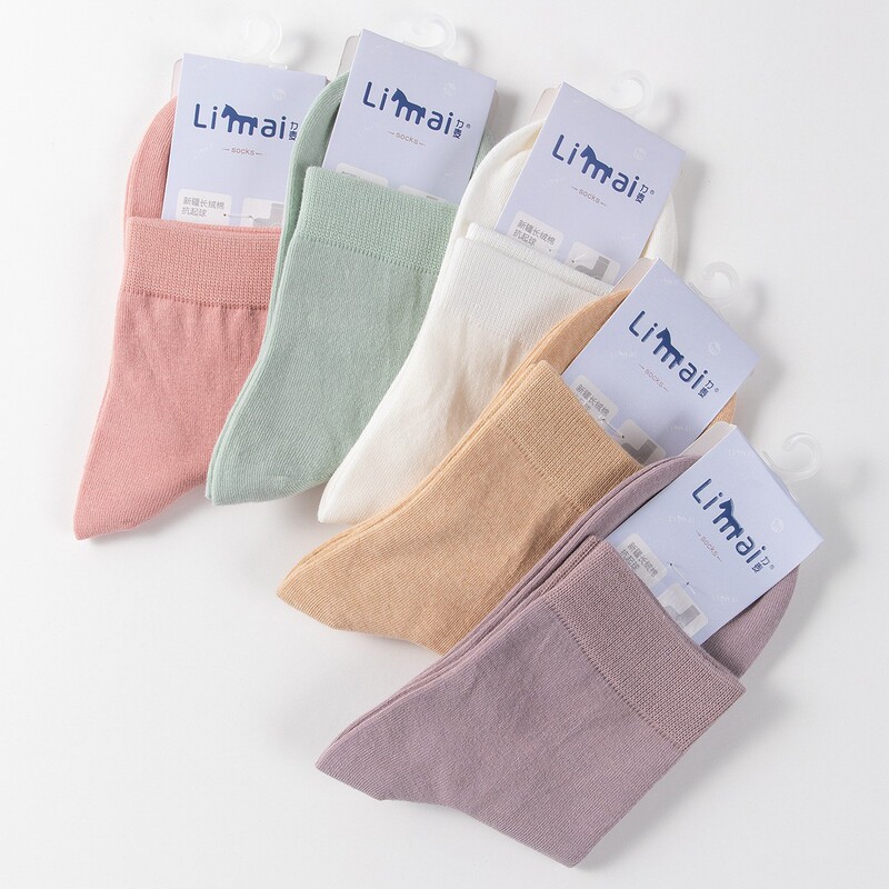 Limai adult socks 24 spring and summer combed cotton mid-calf women's socks solid color business casual women's socks one boneless