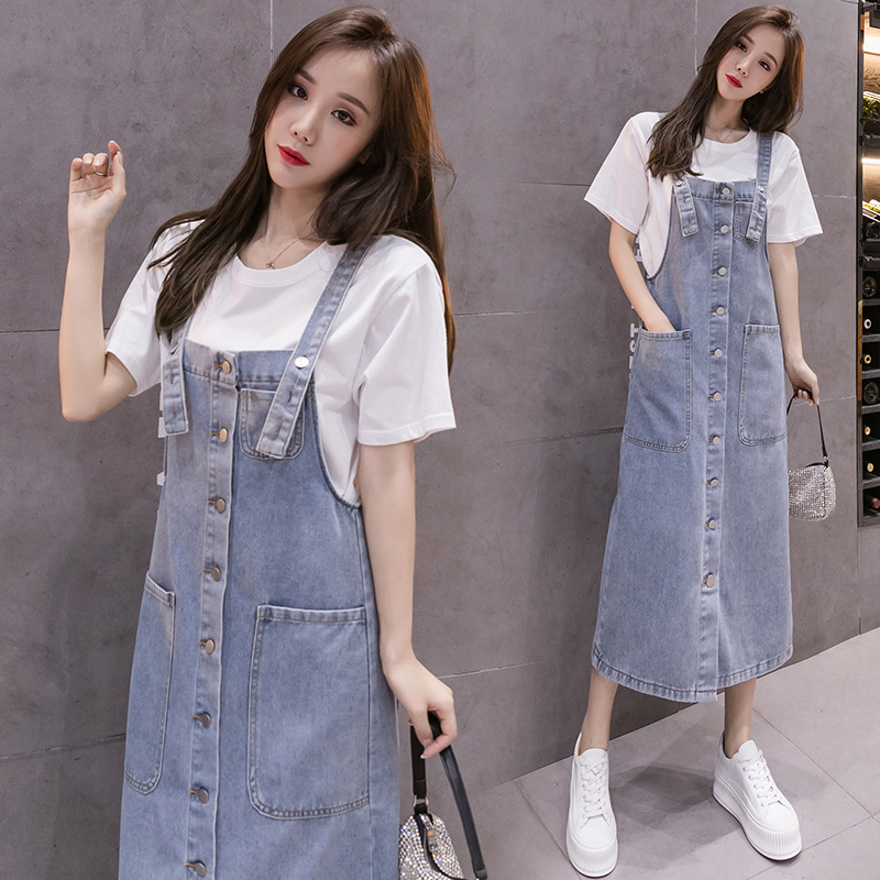 Denim Strap Dress Women's Spring and Autumn Long Over-the-Knee plus size Loose Mid-Length All-Match Strap dress