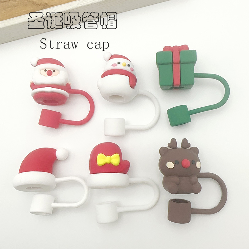Nuevo transfronterizo de 10 mm tapa de paja de Navidad de alce goma blanda tapa de paja de dibujos animados de Navidad tapa de polvo tapa de paja