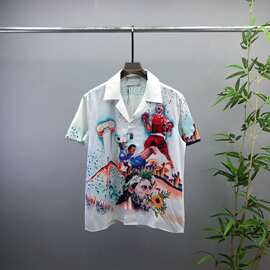 欧美休闲百搭夏季新款 Ca开衫短袖衬衫拳击比赛印花 平替跨境欧货