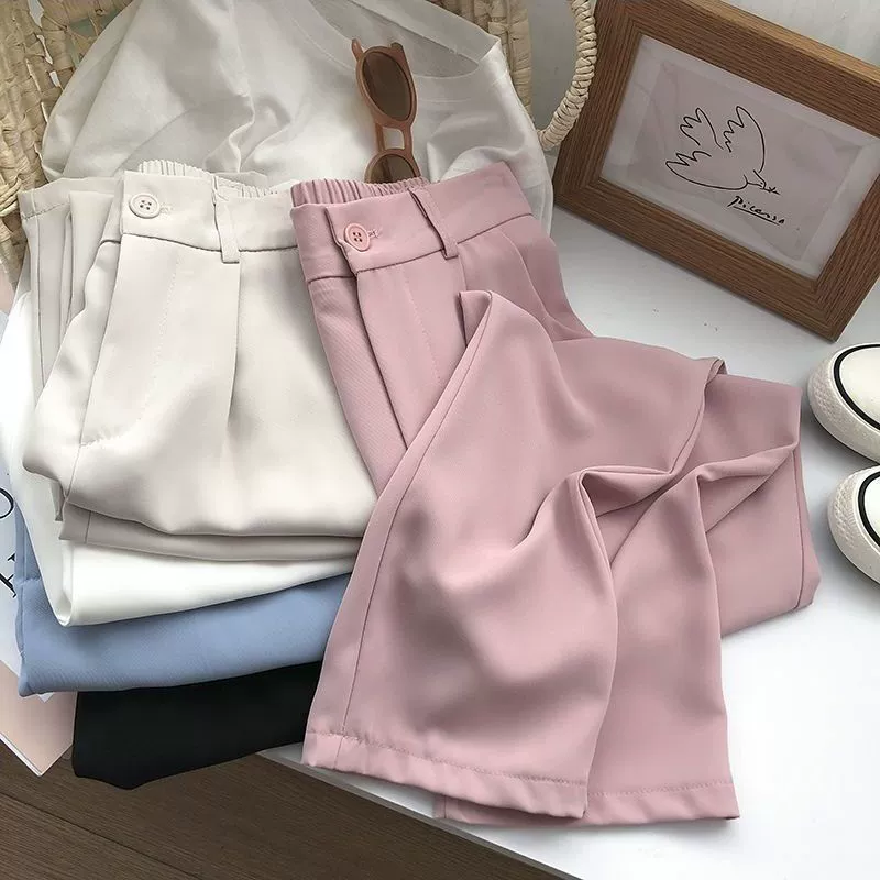 Прямые брюки для женщин 2025 весна/лето в корейском стиле с высокой талией, свободные утягивающие черные укороченные сигаретные повседневные брюки