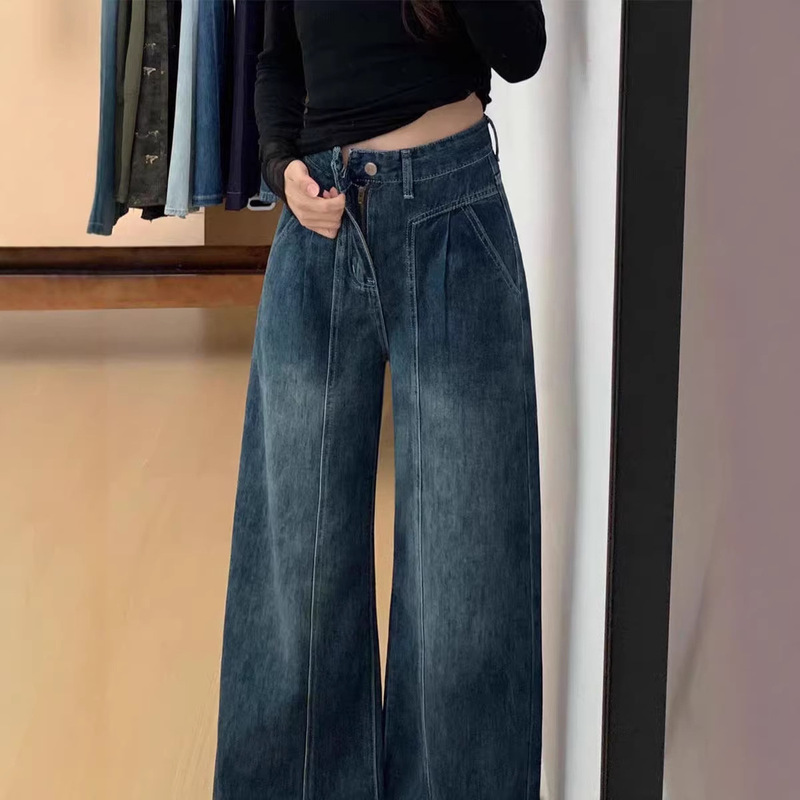 Wide-Leg Jeans for Women, Spring and Summer, Straight-Cut, Plus-Size, High-Waisted, Slimming, Loose-Fitting Denim Wide-Leg Pants for Women with Pear-Shaped Body Shape Wide-Leg Jeans for Women, Spring and Summer, Straight-Cut, Plus-Size, High-Waisted, Slimming, Loose-Fitting Denim Wide-Leg Pants for Women with Pear-Shaped Body Shape