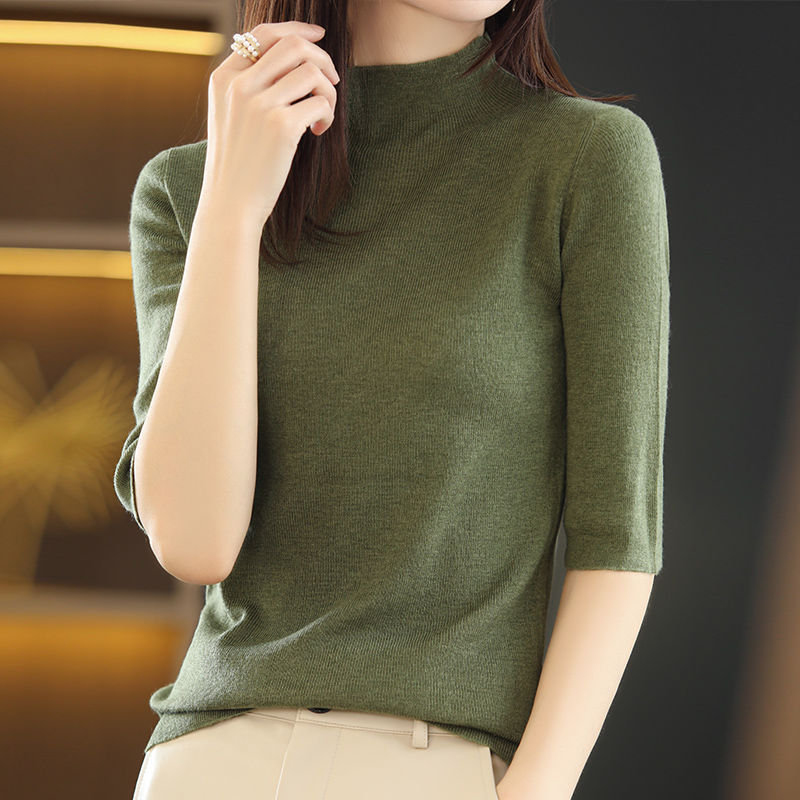 Half-High Collar Half-Sleeve Sweater for Women, Spring and Autumn 2026 New Style, Slim Fit, Versatile Knit Base Shirt, Trendy Top Half-High Collar Half-Sleeve Sweater for Women, Spring and Autumn 2026 New Style, Slim Fit, Versatile Knit Base Shirt, Trendy Top