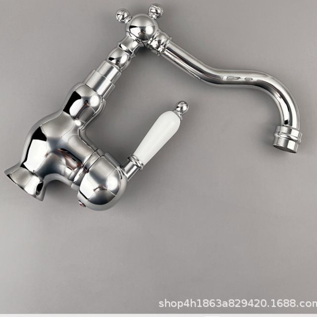 Grifos retro franceses de latón lavabo lavabo grifo de baño clásico mango de cerámica de oro cabeza de agua caliente y fría