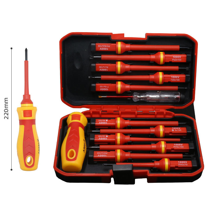 Juego de destornillador de aislamiento de mantenimiento de electricista 13 en uno destornillador multifunción de una palabra cruz inspección eléctrica del hogar