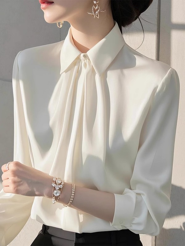 法式白色衬衫女职业高级感2025春季轻熟御姐穿搭上衣时尚长袖小衫|undefined