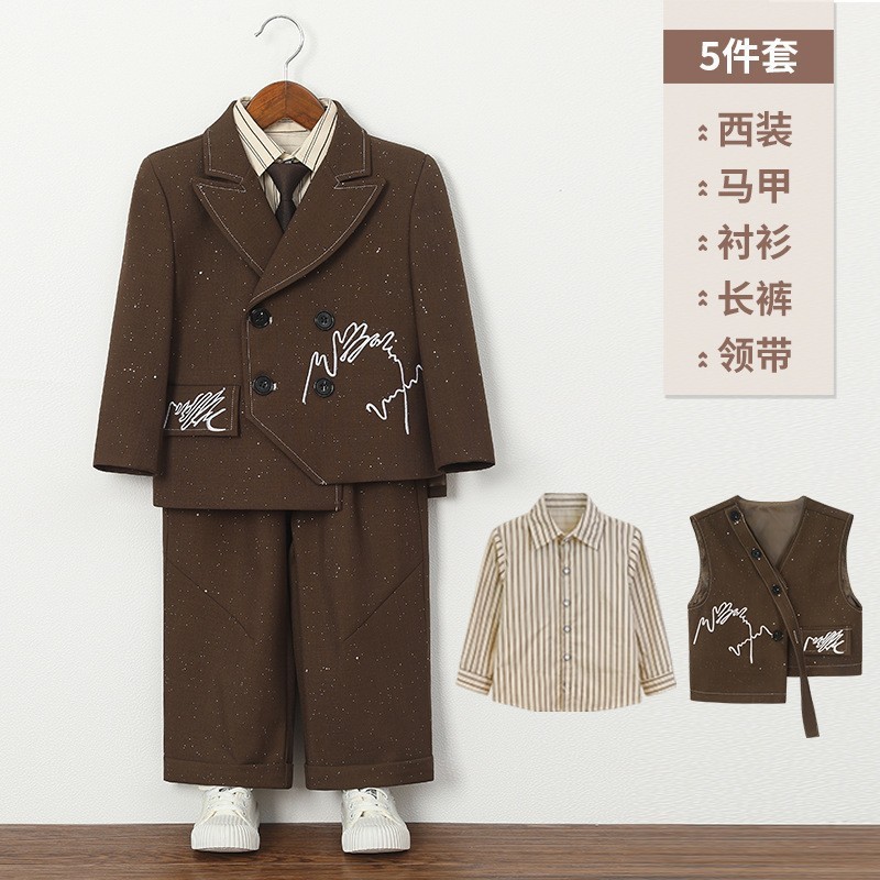 儿童西装复古满天星刺绣马甲男童设计感时尚西服外套花童周岁礼服|undefined