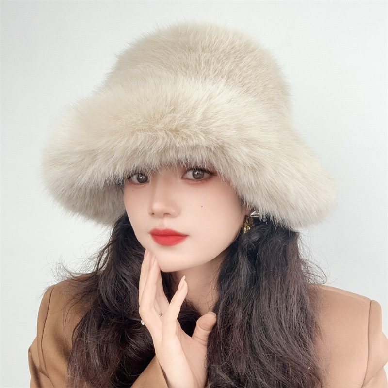 Lyxig vinter bucket hat i fuskpäls unisex_voghion.com