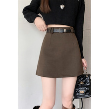 高级纹理设计感加厚毛呢半身裙女冬季新款纯色高腰显瘦a字短裙子