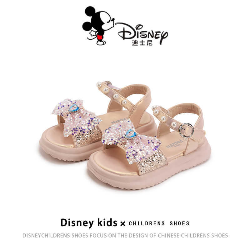Disney Princess Style Sandals Girls 2025 Summer Medium and Large Children's Casual Shoes Non-Slip Soft Sole Girls Beach Shoes