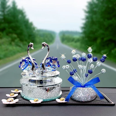 Solar Rotating Swan Car Aromatherapy Car ornaments - solar-rotating-blue-swan-blue-diamond-gypsophila-daisy-small