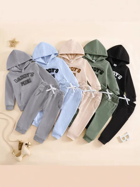 Ready Stock Children's Clothing Infant Boys Casual Suit Letter Printed Long-Sleeved Top + Fake Drawstring Pants Two-Piece Set