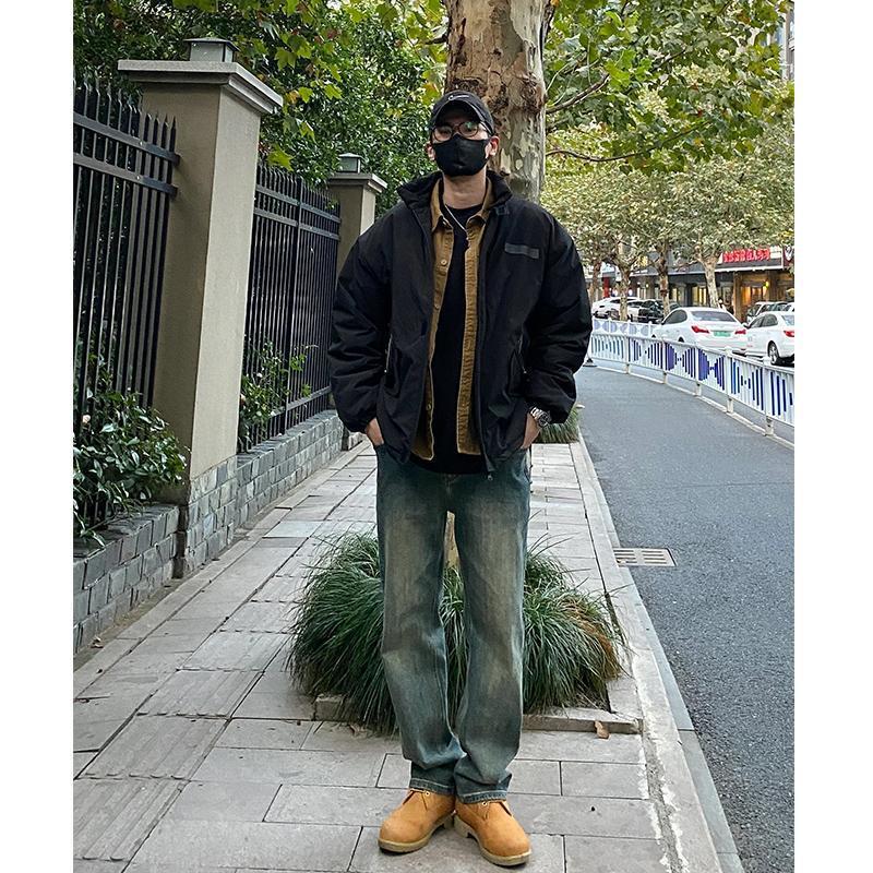 American-style high-street blue jeans for men, perfect for autumn and winter, paired with Martin boots; trendy washed and gradient-effect straight-leg pants American-style high-street blue jeans for men, perfect for autumn and winter, paired with Martin boots; trendy washed and gradient-effect straight-leg pants