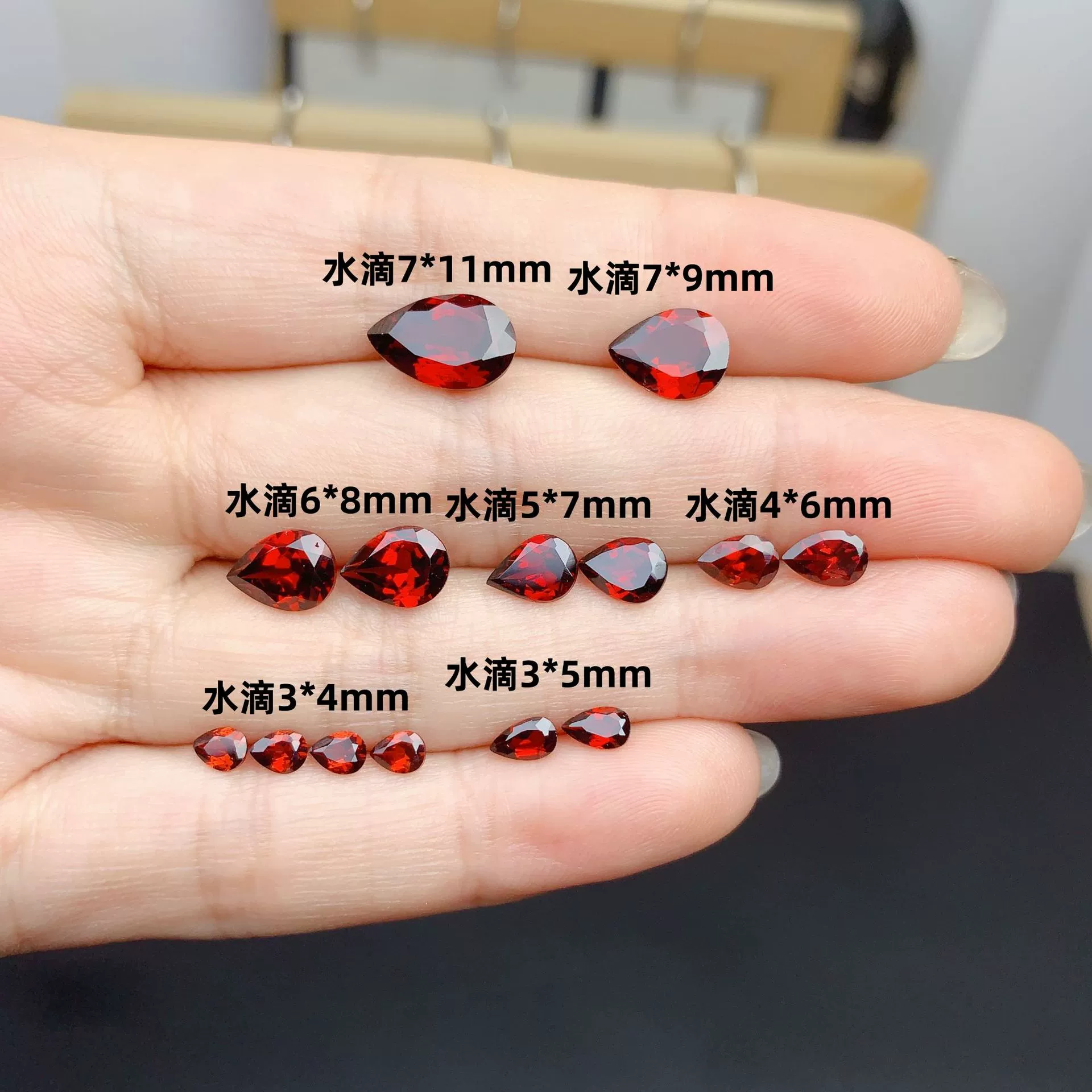 Натуральный гранат Голый камень Капельное кольцо 3*4MM-7*11MM Гранат Голый камень с Каменным кольем Оптовая