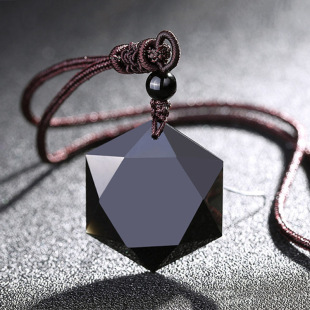 Obsidian Hexagram Pendant Necklace Wool Chain for Men and Women Couple Creative Crystal Energy Stone Necklace