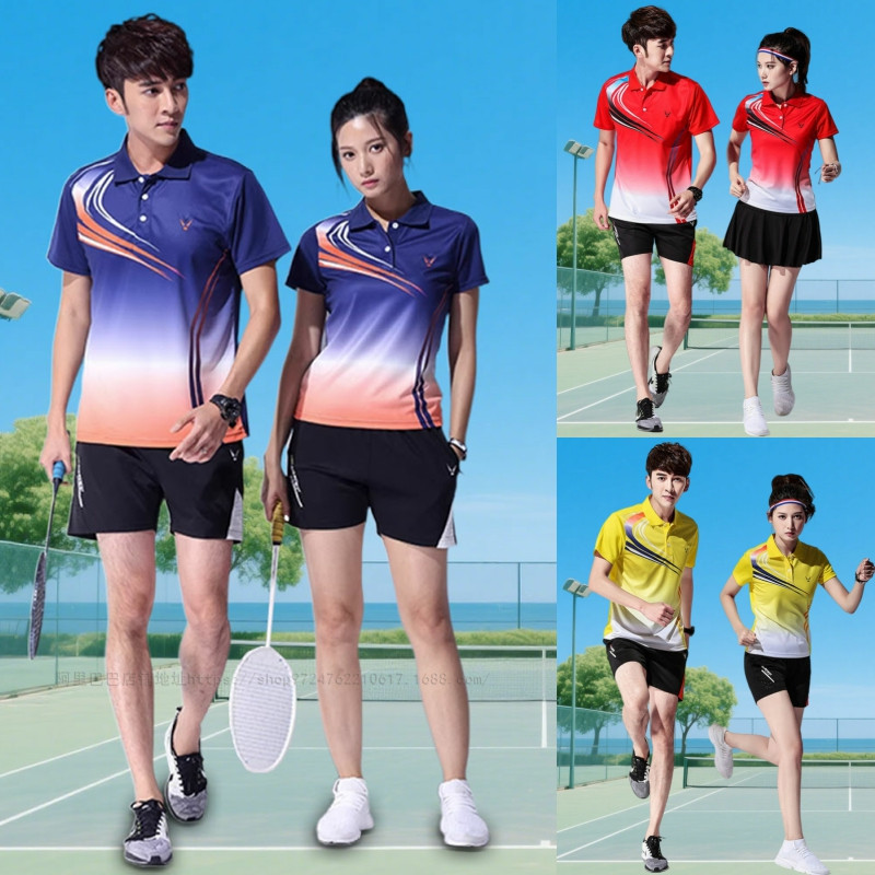 Sweat-absorbent Quick-drying Breathable Badminton Suit Lapel Men's and Women's Sports Events Wei Table Tennis Clothes Short-sleeved T-shirt