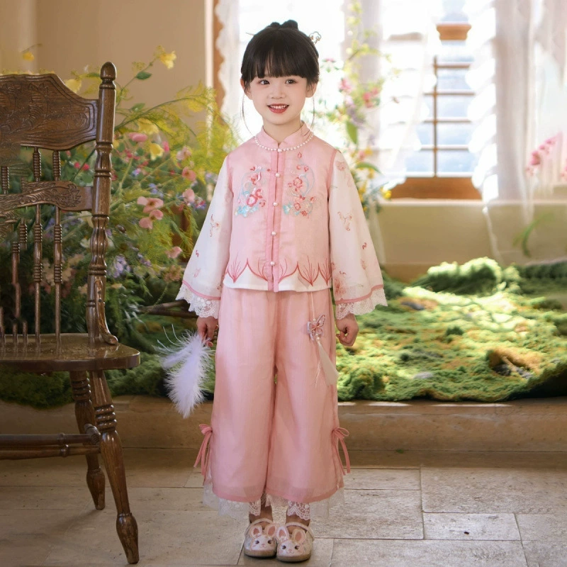Костюм династии Хань для девочек, весна, осень и лето 2025, новый стиль, детский повседневный костюм в древнем стиле, новый костюм в стиле шинуазри для девочек, костюм Тан в стиле шинуазри