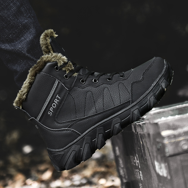 Botas de nieve al aire libre de talla grande con forro polar de invierno para hombres engrosadas antideslizantes impermeables al aire libre térmica zapatos acolchados de algodón botas acolchadas de algodón