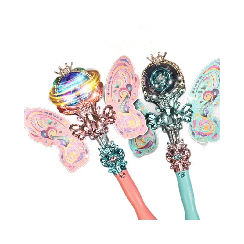 Fantasía para niños, destellos de varita mágica, mercado nocturno, música, cetro mágico, palo de hadas luminoso, princesa de juguete de dibujos animados