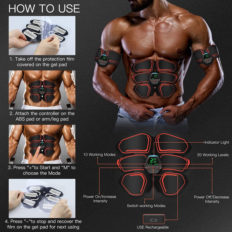 FDA 510K EMS腹部肌肉贴 肌肉刺激器液晶屏ABS电动腹肌贴 USB充电|undefined