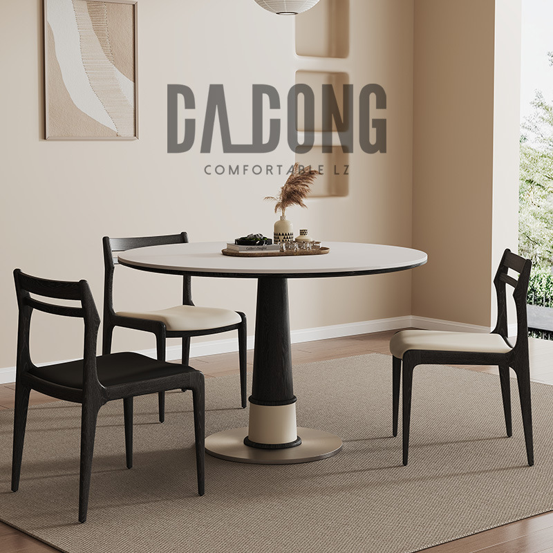 Mesa redonda de madera maciza, mesa redonda de estilo retrógrado francés, mesa de comedor doméstica, mesa de comedor, sala de estar, mesa de comedor