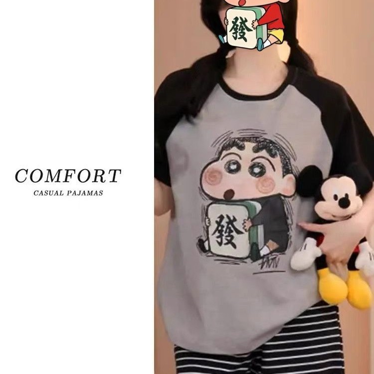 Venta al por mayor transfronteriza con almohadilla para el pecho Pijamas pequeños nuevos pantalones cortos de manga corta de verano para mujer, lindo traje de servicio a domicilio coreano, algodón de imitación