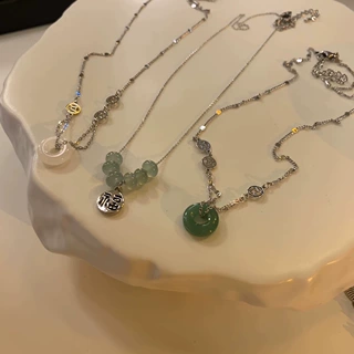 新中式平安扣玉石项链女新款复古中国风小众设计感气质锁骨链配饰