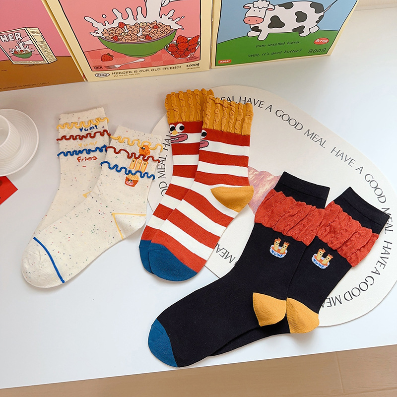French fries socks for women ~ funny cute cartoon mid-calf length socks ins popular Net red niche design stockings spring and autumn women's socks