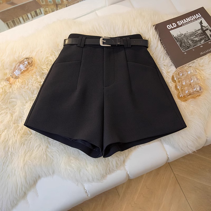 Quần short vest nữ cạp cao dáng chữ A ống rộng size lớn — Màu đen (thắt lưng miễn phí) chi tiết 17
