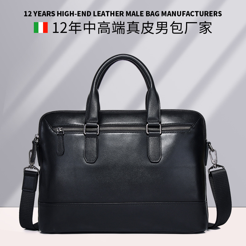 Genuine Leather High-End Handbag Men's Business Large-Capacity Computer Bag Waterproof Commuter Hand-Carrying Men's Briefcase Soft Leather