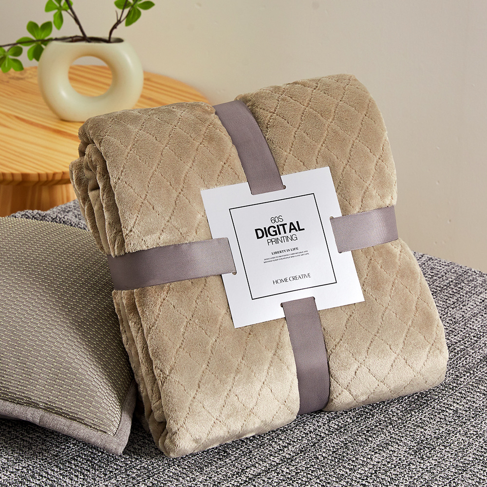 菱形纹加厚纯色跨境现货沙发毯法兰绒毛毯珊瑚绒办公室空调毯礼品