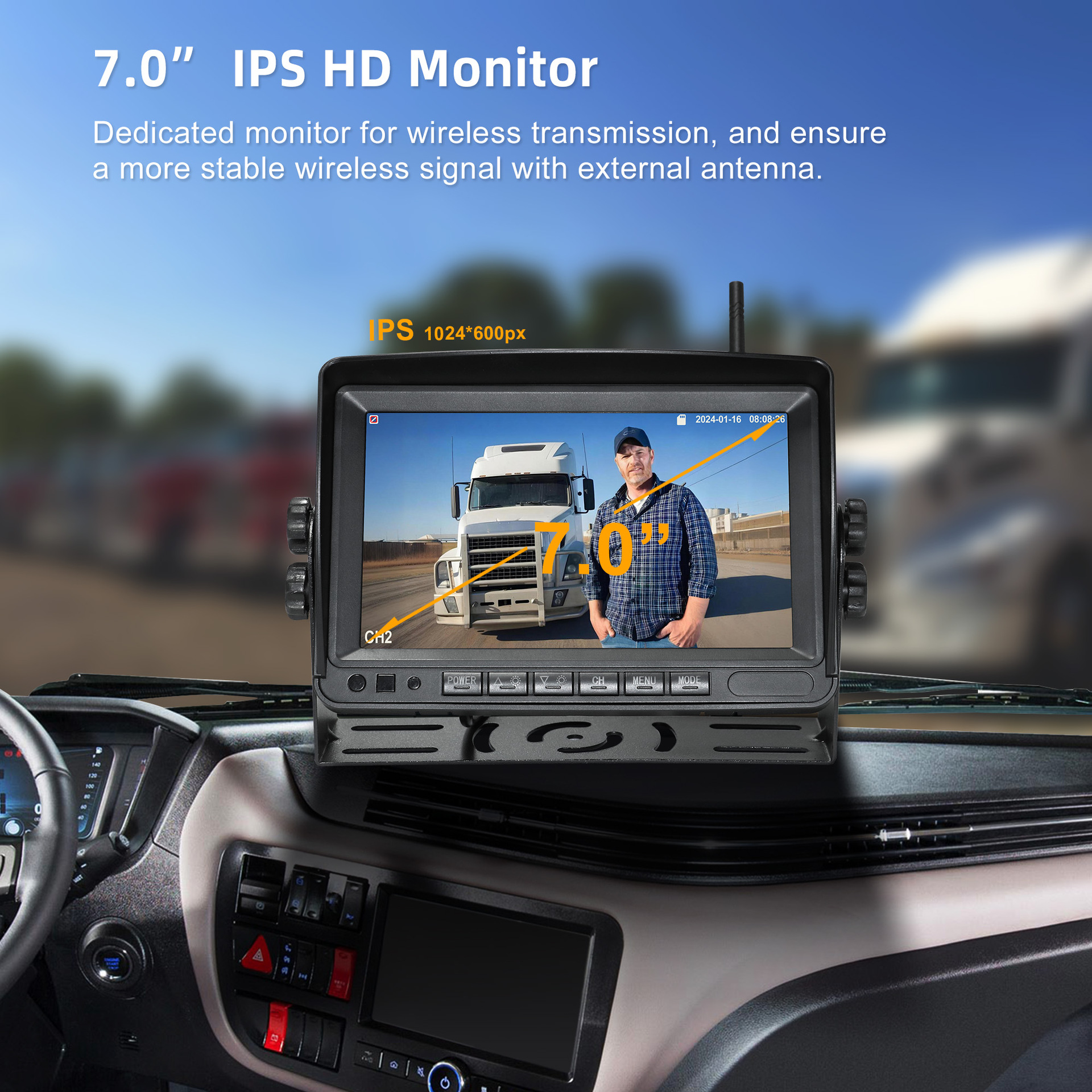7inch Truck Wireless Wifi Solar Camera Hd Car Reversing Image Bsd Car Navigation Recorder