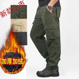 外贸新款加绒加厚多口袋工装裤男长裤户外休闲裤宽松保暖男裤子