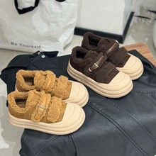 真皮厚底羊羔毛休闲棉鞋女2025冬款轻便防滑魔术贴加绒保暖板鞋女