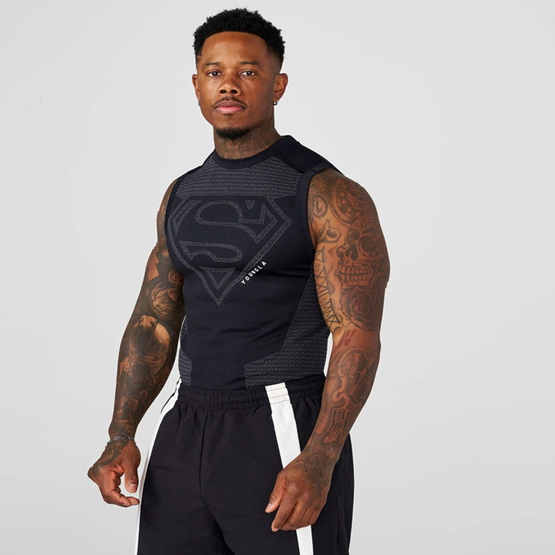 American-Style Youngla Fitness Short-Sleeved Men's High-Elastic Tight-Fitting Muscle-Showing Coach Training Running Sports Quick-Drying Vest American-Style Youngla Fitness Short-Sleeved Men's High-Elastic Tight-Fitting Muscle-Showing Coach Training Running Sports Quick-Drying Vest