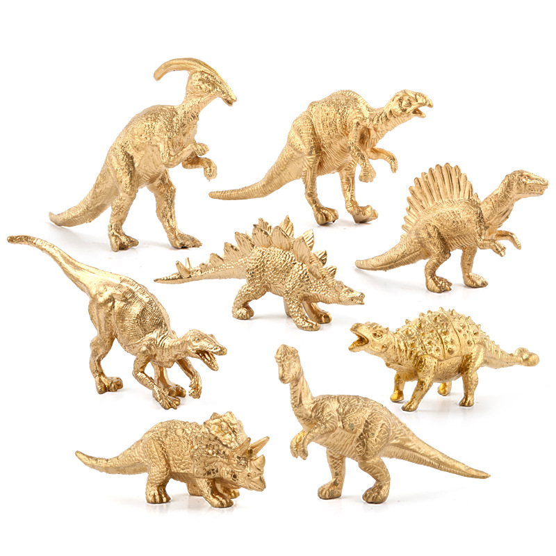 Serie de dinosaurios jurásicos, edición mini, juego de 14 piezas de modelos de animales de dinosaurios simulados dorados, juguetes de espinosaurio y velociraptor